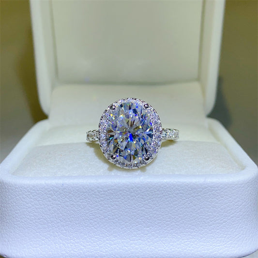 Oval Halo Moissanite Ring for Women, 5 Carat Engagement Ring with Pavé Band