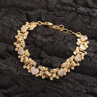 Unisex Cartoon Bear Cubic Zirconia Chain Bracelet Necklace Pendant in Gold or Silver Tone