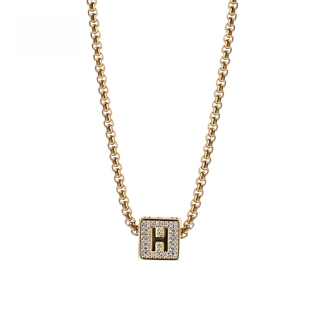 Iced Initial Letter Pendant Necklace with 24 Inch Cuban Chain for Women product image