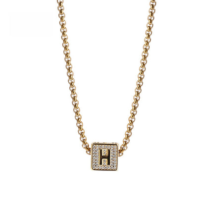 Iced Initial Letter Pendant Necklace with 24 Inch Cuban Chain for Women
