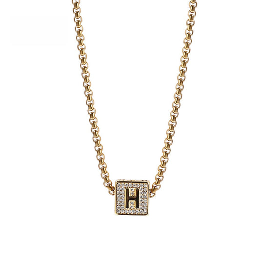 Iced Initial Letter Pendant Necklace with 24 Inch Cuban Chain for Women