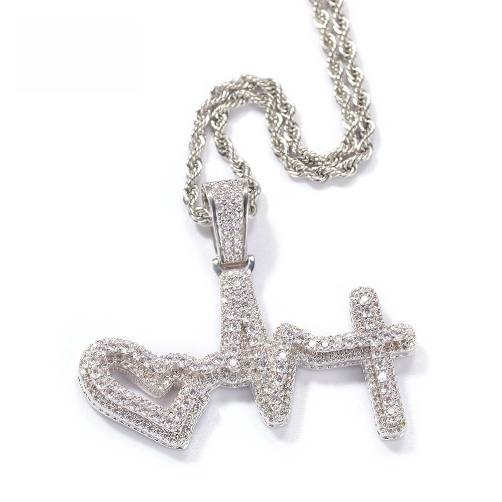 Iced Heartbeat Heart Pendant Necklace with Cubic Zirconia Twisted Chain for Women & Men product image
