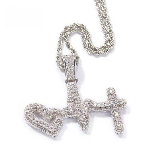 Iced Heartbeat Heart Pendant Necklace with Cubic Zirconia Twisted Chain for Women & Men