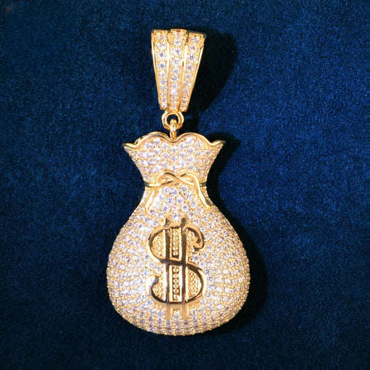 Iced Out Money Bag Pendant Necklace