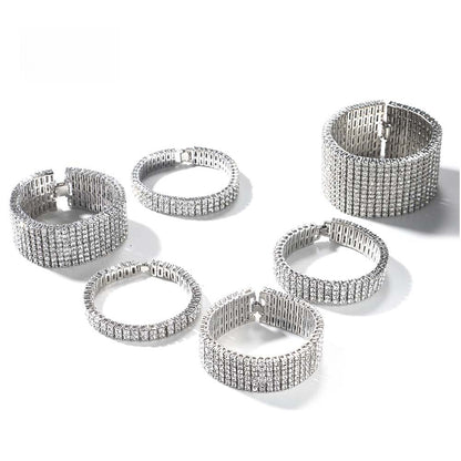 Iced Out Multi-Row Cubic Zirconia Bracelet for Women & Men - Gold, Silver, Black 8 Inch Statement Chain Bracelet