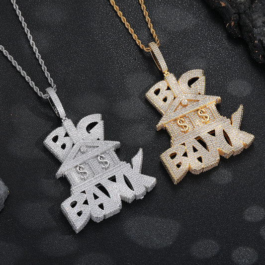Big Bank Hip Hop Pendant Necklace, Icy Rope Chain Statement Necklace for Men & Women, Oversized Letter Pendant Jewelry