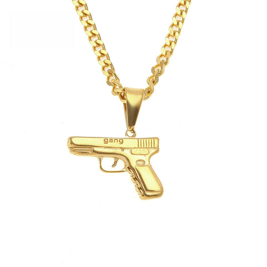 Gold Plated Stainless Steel Statement Pendant Necklace with 3mm Cuban Chain