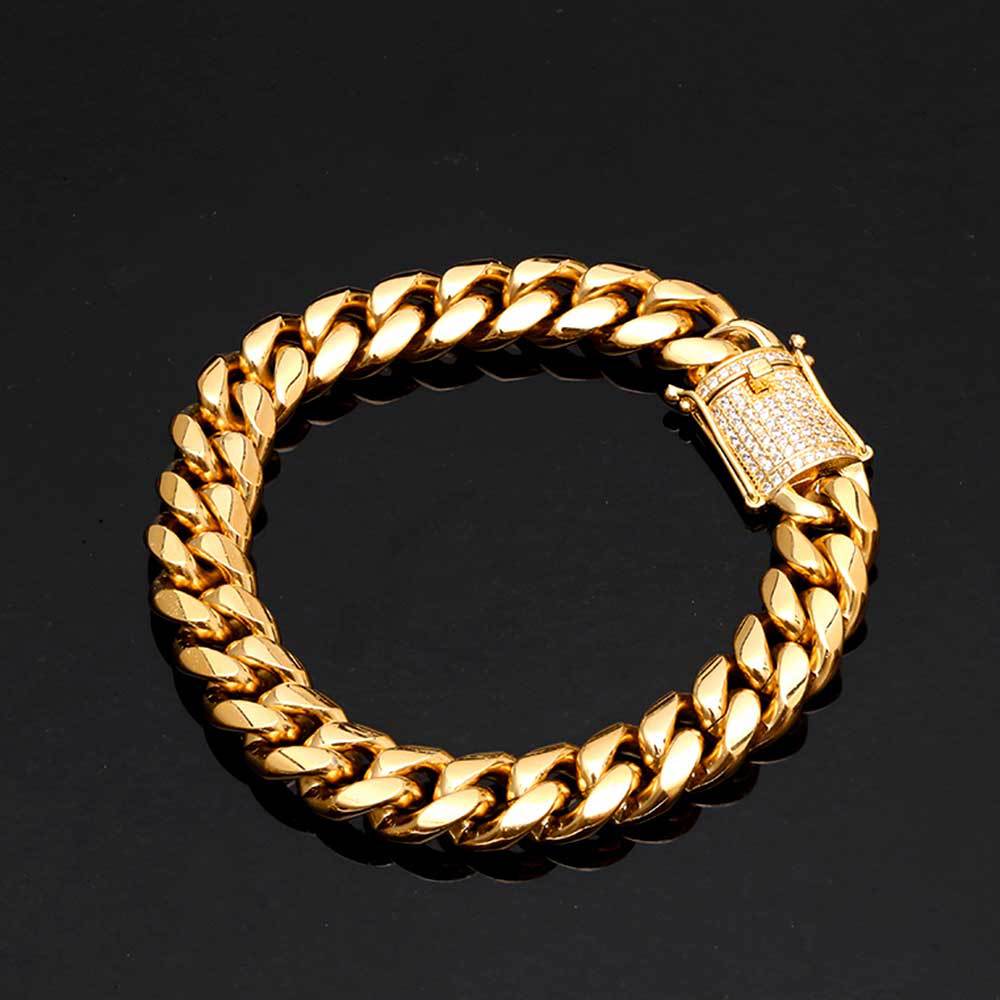 12 mm Polished Cuban with CZ Clasp Stainless steel Bracelet - CHA008 product image