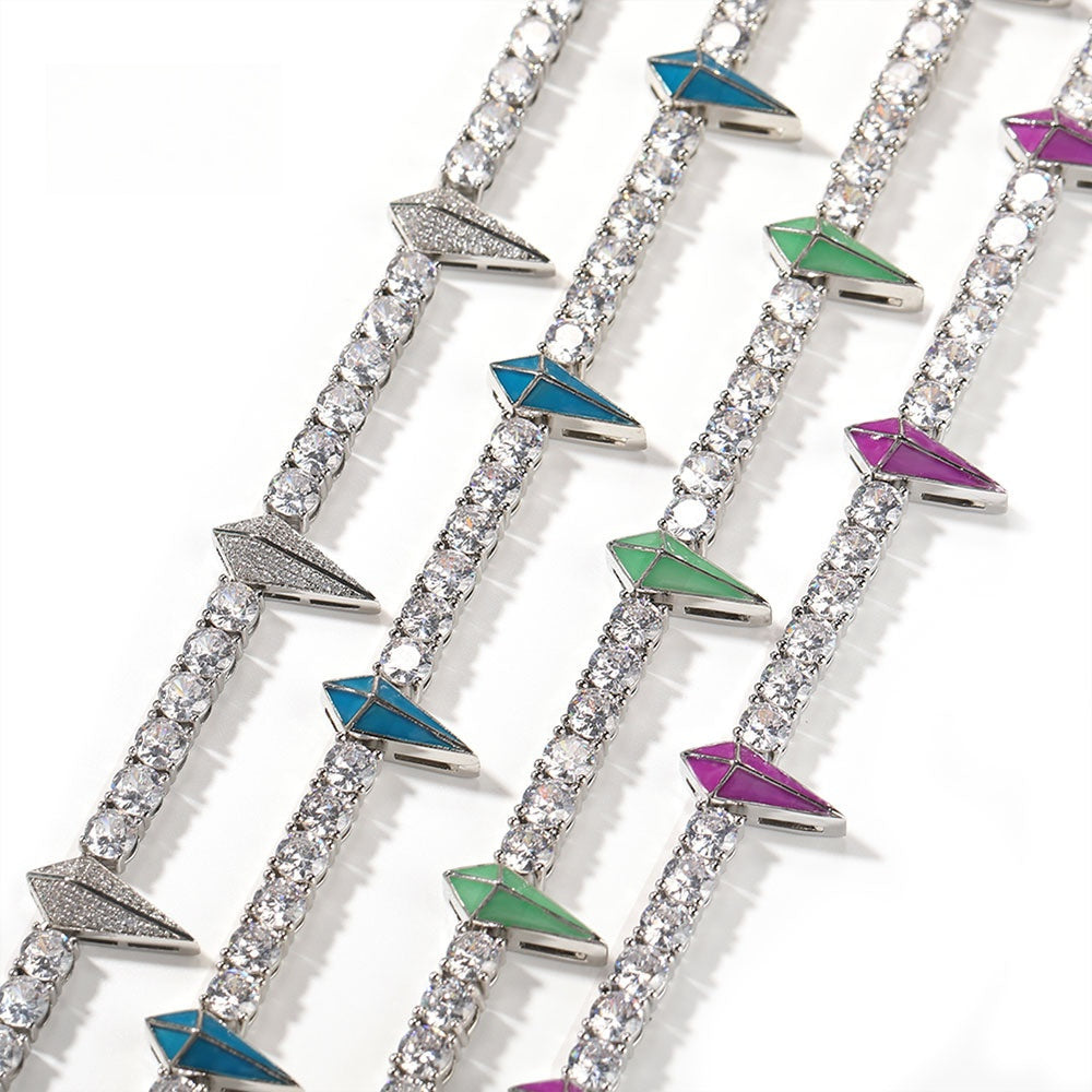 Iced Out Paper Plane Pendant Necklace for Women & Men - Cubic Zirconia Hip Hop Statement Chain product image