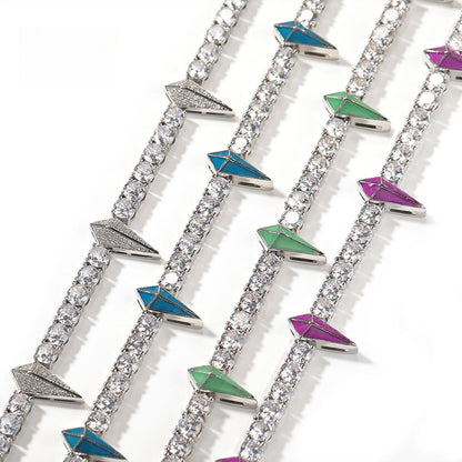 Iced Out Paper Plane Pendant Necklace for Women & Men - Cubic Zirconia Hip Hop Statement Chain
