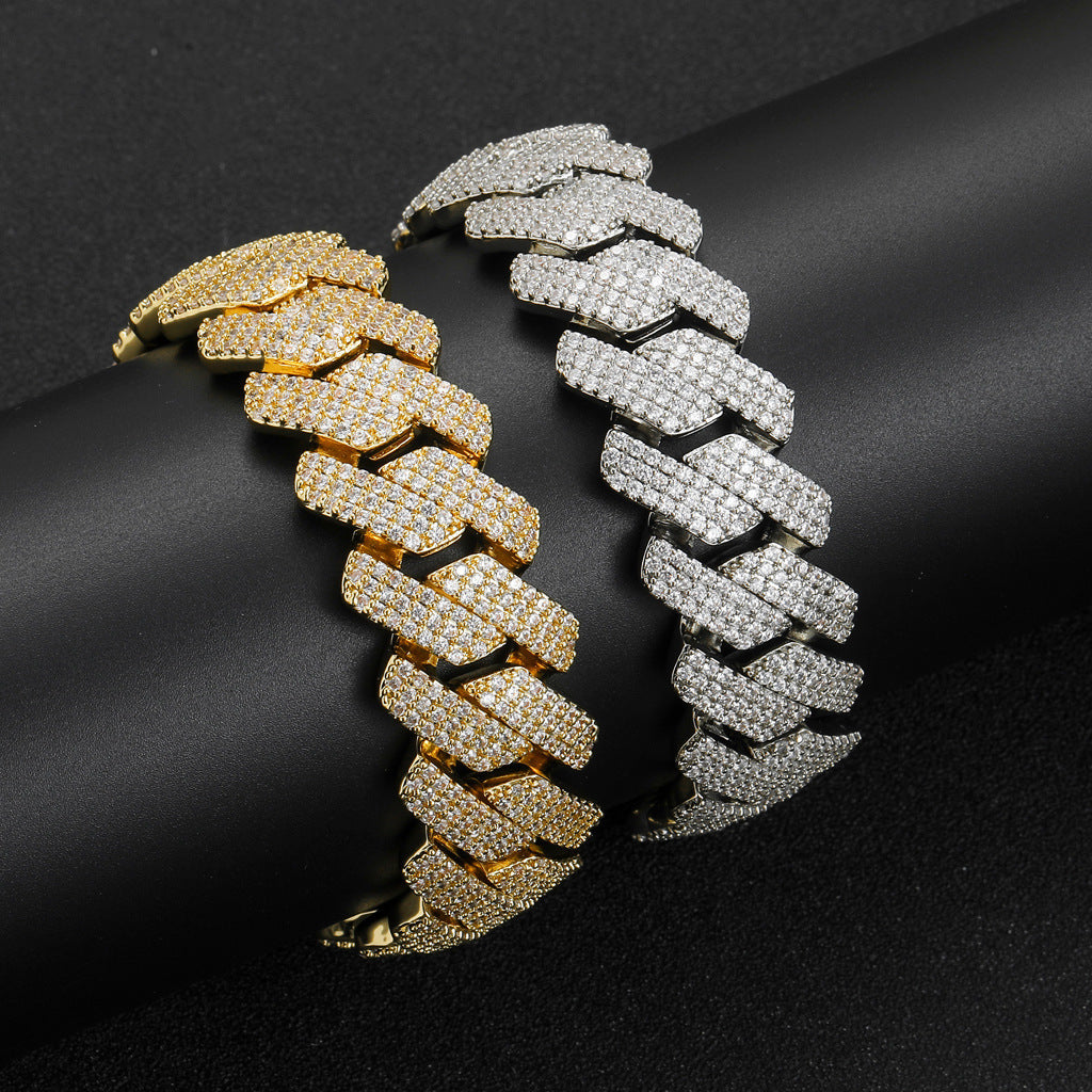 Hip Hop Diamond Shape Cuban Link Cubic Zirconia Bracelet for Men