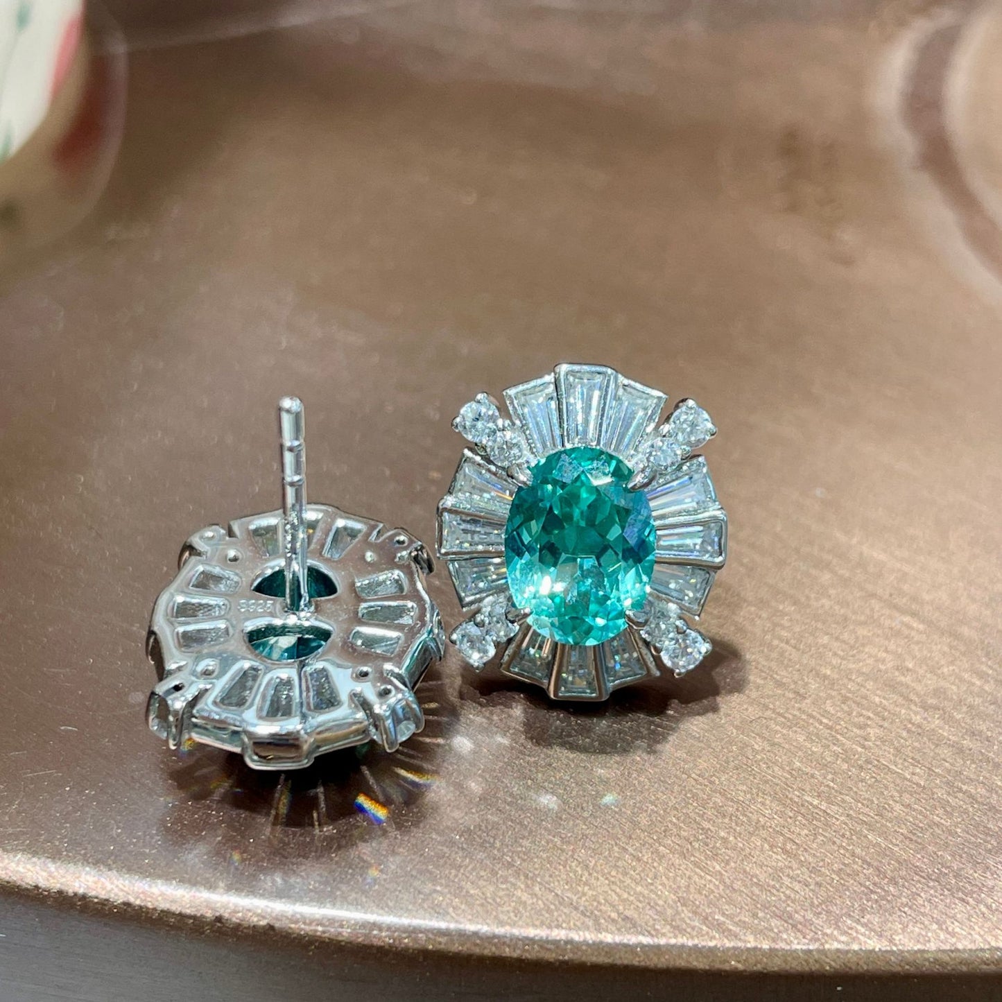 S925 Silver Post Lab-Created Paraiba Floral Stud Earrings, Petite Teal 6–8 mm Earrings for Women product image