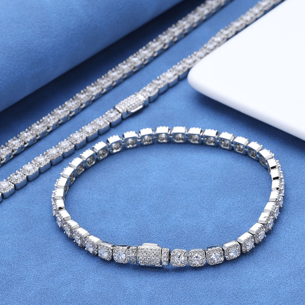5 mm Square Halo CZ Tennis Hip Hop Bracelet with Silver Base - CHA291 product image