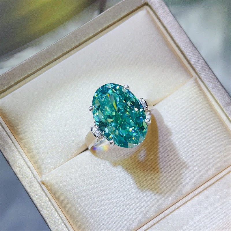 Mint Green Oval Cut Moissanite Ring for Women, 5 Carat or 10 Carat Statement Engagement Style Ring product image