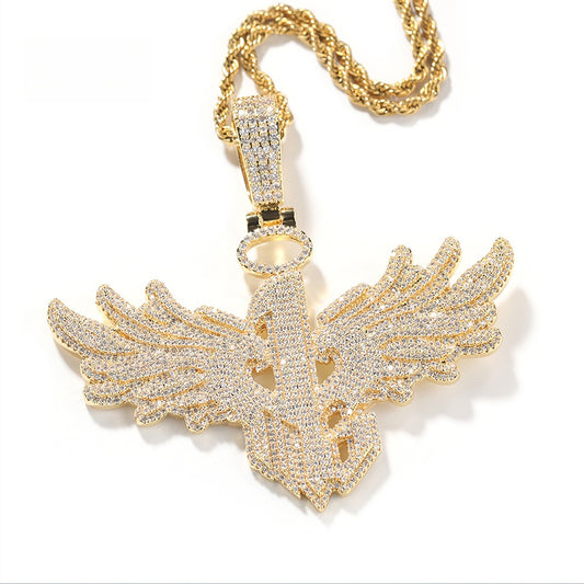 Iced Wing Pendant Necklace for Women – Cubic Zirconia Hip Hop Statement Chain in Gold or Silver Tone