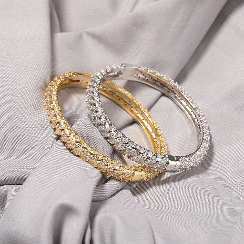Iced Circle Line Bangle Bracelet for Women - Gold Plated or Silver Plated Cubic Zirconia Statement Bracelet product image