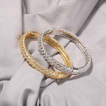 Iced Circle Line Bangle Bracelet for Women - Gold Plated or Silver Plated Cubic Zirconia Statement Bracelet