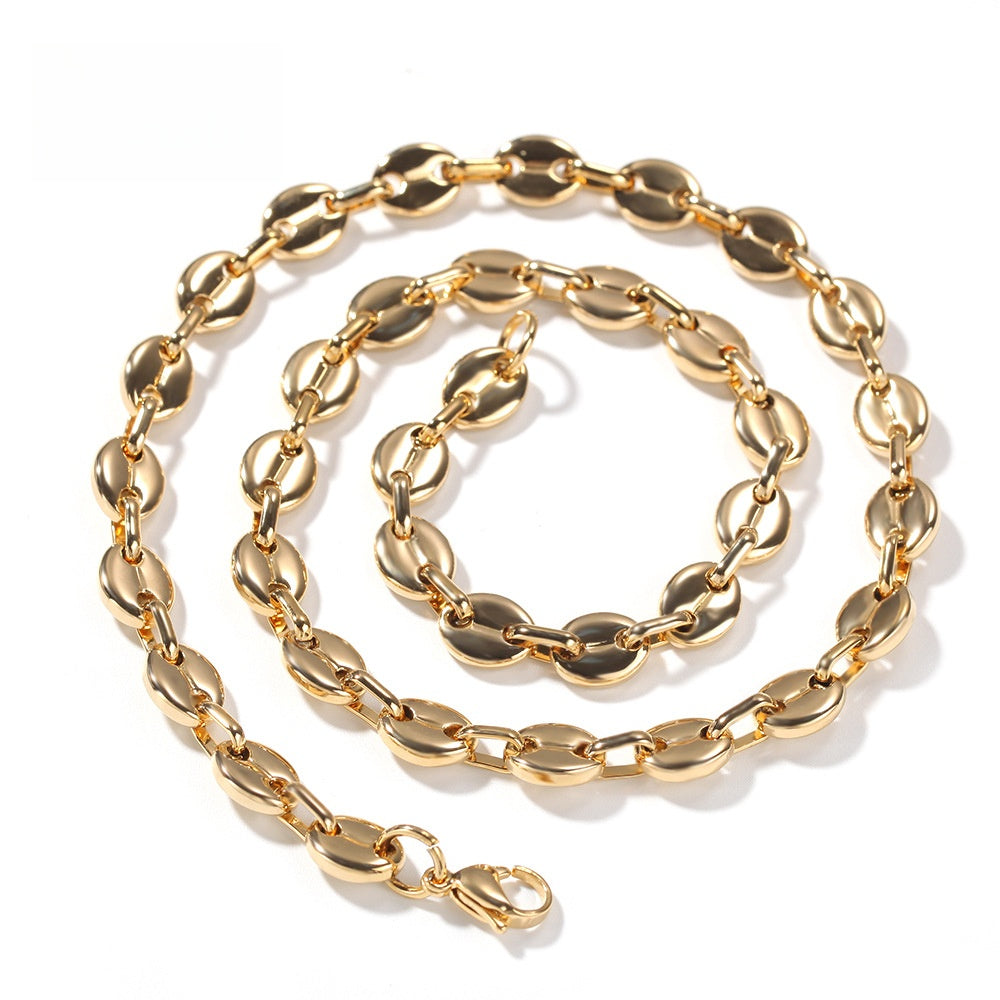 Unisex Stainless Steel Chain Necklace Bracelet Set, Gold Plated or Silver Plated Statement Link Jewelry product image