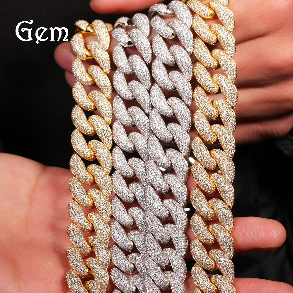 Unisex Gold Plated Cuban Link Necklace with 3D Full Cubic Zirconia Pendant Chain - Statement Hip Hop Jewelry 16/18/20 Inch