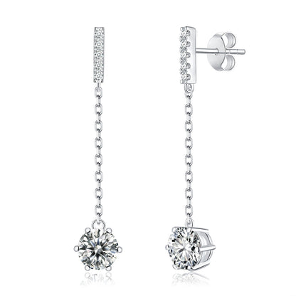 925 Sterling Silver Moissanite Chain Drop Earrings for Women, Dangle Stud Earrings