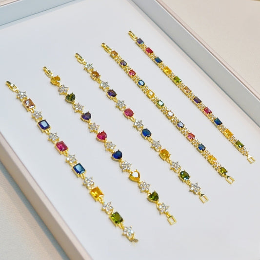 Minimalist Gold Plated Multicolor Crystal Chain Bracelet for Women & Men