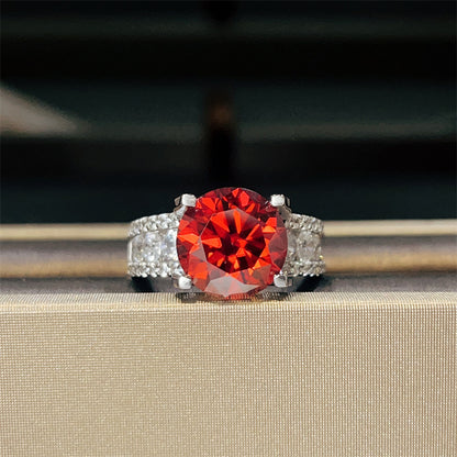 Red Moissanite Ring for Women, Round Cut Halo-Style Engagement Ring, 3 Carat or 5 Carat Statement Ring
