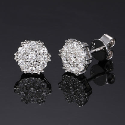 925 Silver Moissanite Round Stud Earrings for Women and Men, Minimalist Geometric Hip Hop Earrings