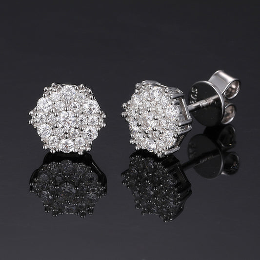 925 Silver Moissanite Round Stud Earrings for Women and Men, Minimalist Geometric Hip Hop Earrings product image