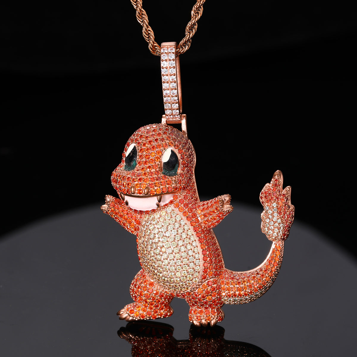 Iced Out Cartoon Character Pendant Necklace Set in Rose Gold Tone with Cubic Zirconia Chain product image