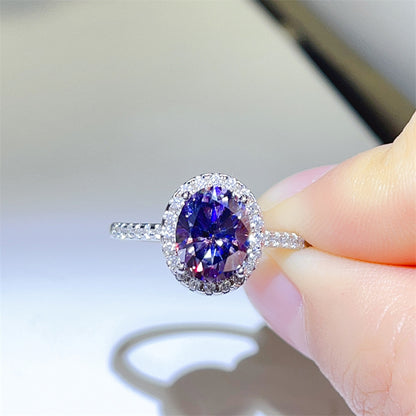 Purple Oval Moissanite Halo Ring for Women, 1 Carat 2 Carat 3 Carat Engagement Ring Style