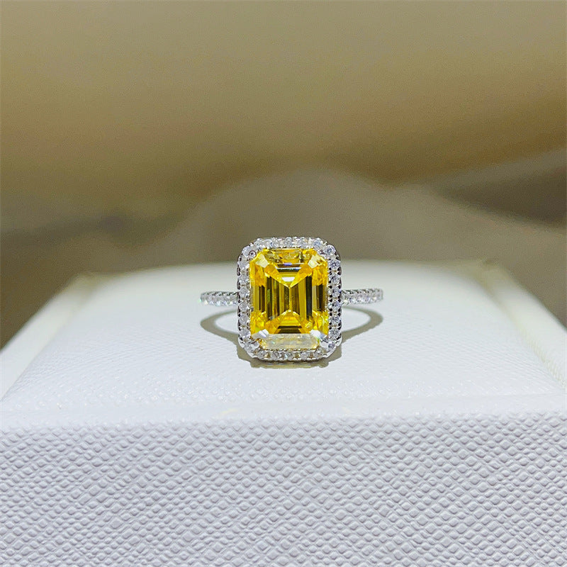 3 Carat Yellow Emerald Cut Moissanite Halo Ring for Women product image