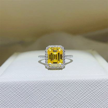 3 Carat Yellow Emerald Cut Moissanite Halo Ring for Women