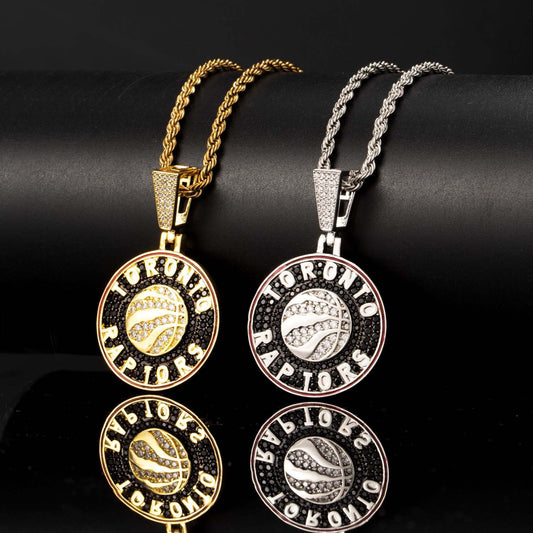Hip Hop Geometric Round Dragon Cubic Zirconia Pendant Necklace for Men and Women