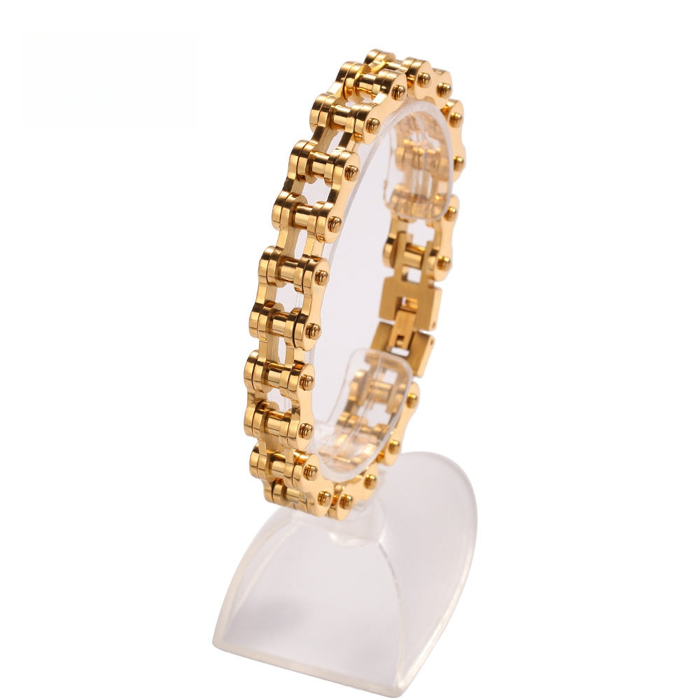 Unisex Stainless Steel Chain Link Bracelet - Gold or Silver Plated Line Design Statement Bangle product image