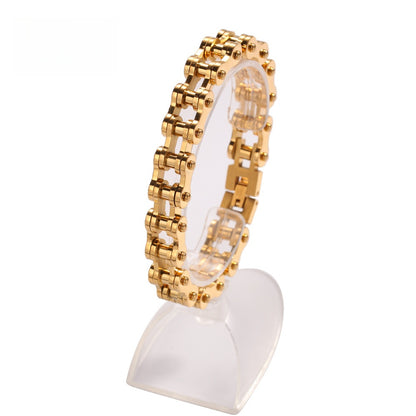Unisex Stainless Steel Chain Link Bracelet - Gold or Silver Plated Line Design Statement Bangle