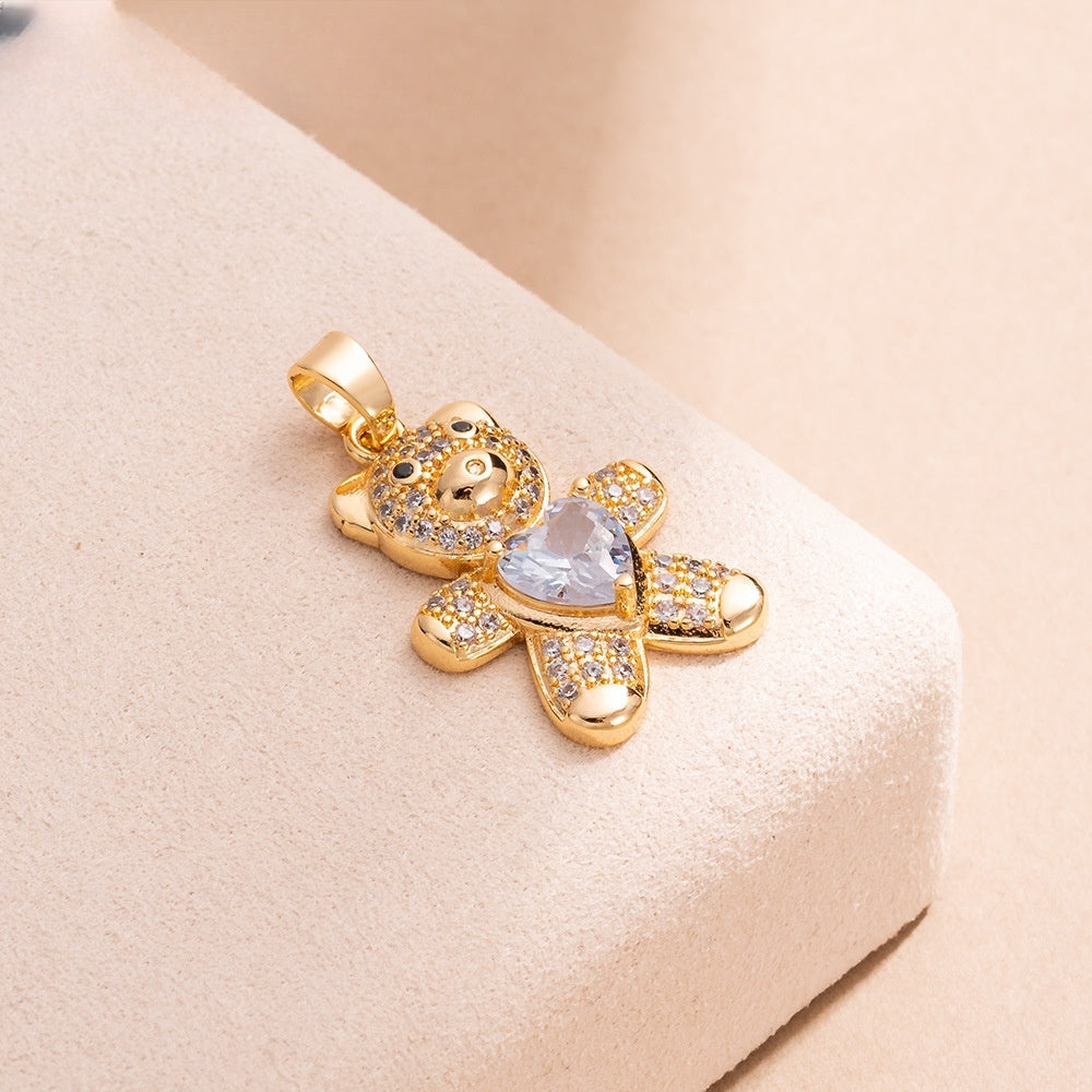 Gold Plated Teddy Bear Pendant Necklace with Heart Crystal Charm for Women product image