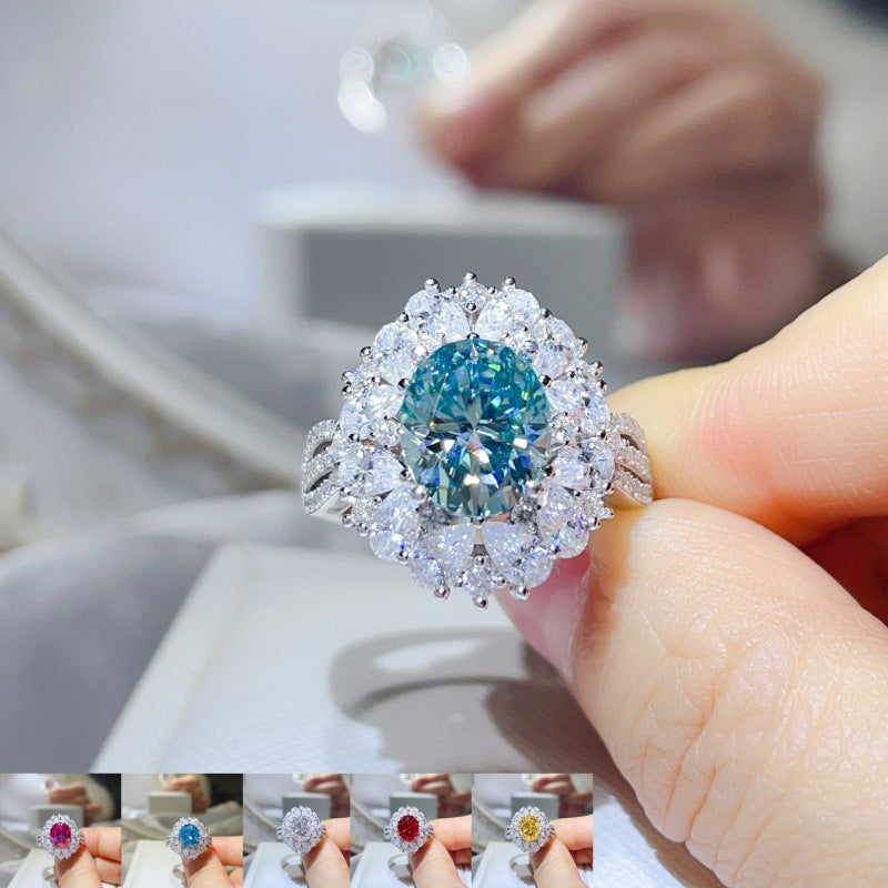 5 Carat Moissanite Halo Ring for Women, Oval Color Stone Statement Engagement Ring product image