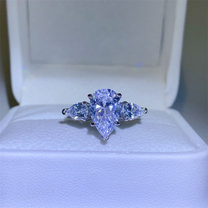 Pear Cut VVS1 Moissanite Ring for Women - 1 Carat, 2 Carat, 3 Carat Three-Stone Engagement Ring