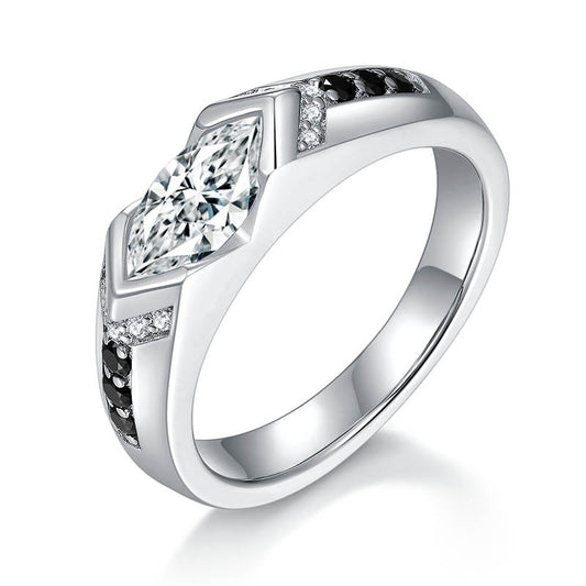 1 Carat Marquise Moissanite Ring, Black White Contrast, 18K Gold-Plated Unisex Ring product image