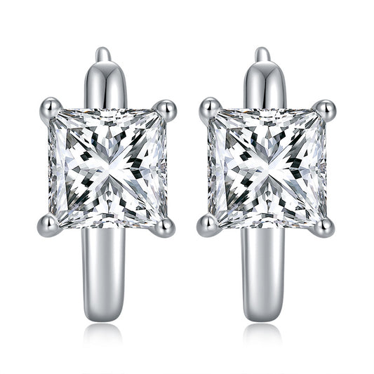 Princess Cut Moissanite Stud Earrings, 5.5mm, S925 Silver, 18K Gold Plated, Four-Prong product image