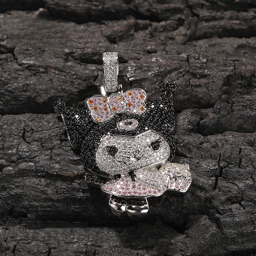 Iced Cartoon Character Pendant Necklace with 24 Inch Twist Chain for Women & Teen Girls