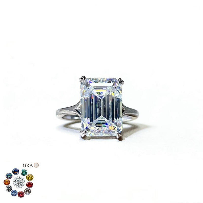 Emerald Cut Moissanite Ring for Women, Geometric Solitaire Engagement Ring, Color Stone Statement Ring product image