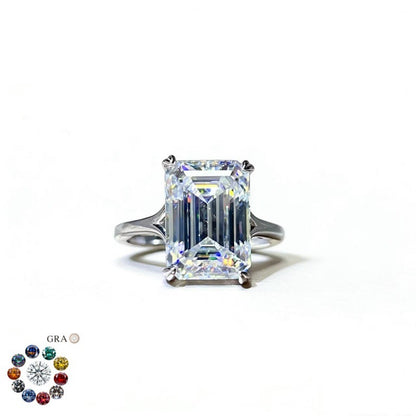 Emerald Cut Moissanite Ring for Women, Geometric Solitaire Engagement Ring, Color Stone Statement Ring