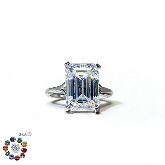 Emerald Cut Moissanite Ring for Women, Geometric Solitaire Engagement Ring, Color Stone Statement Ring