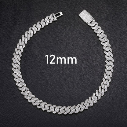 12mm Iced Out Double Row Cuban Link Chain Necklace or Bracelet in Moissanite Look