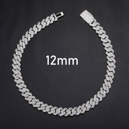 12mm Iced Out Double Row Cuban Link Chain Necklace or Bracelet in Moissanite Look product image