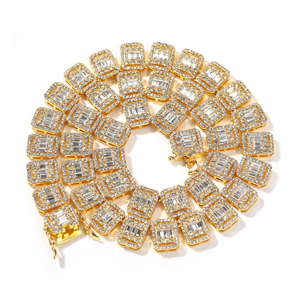 Iced Out Square Link Chain Necklace for Women & Men - Gold Plated or Silver Plated Statement Pendant Chain