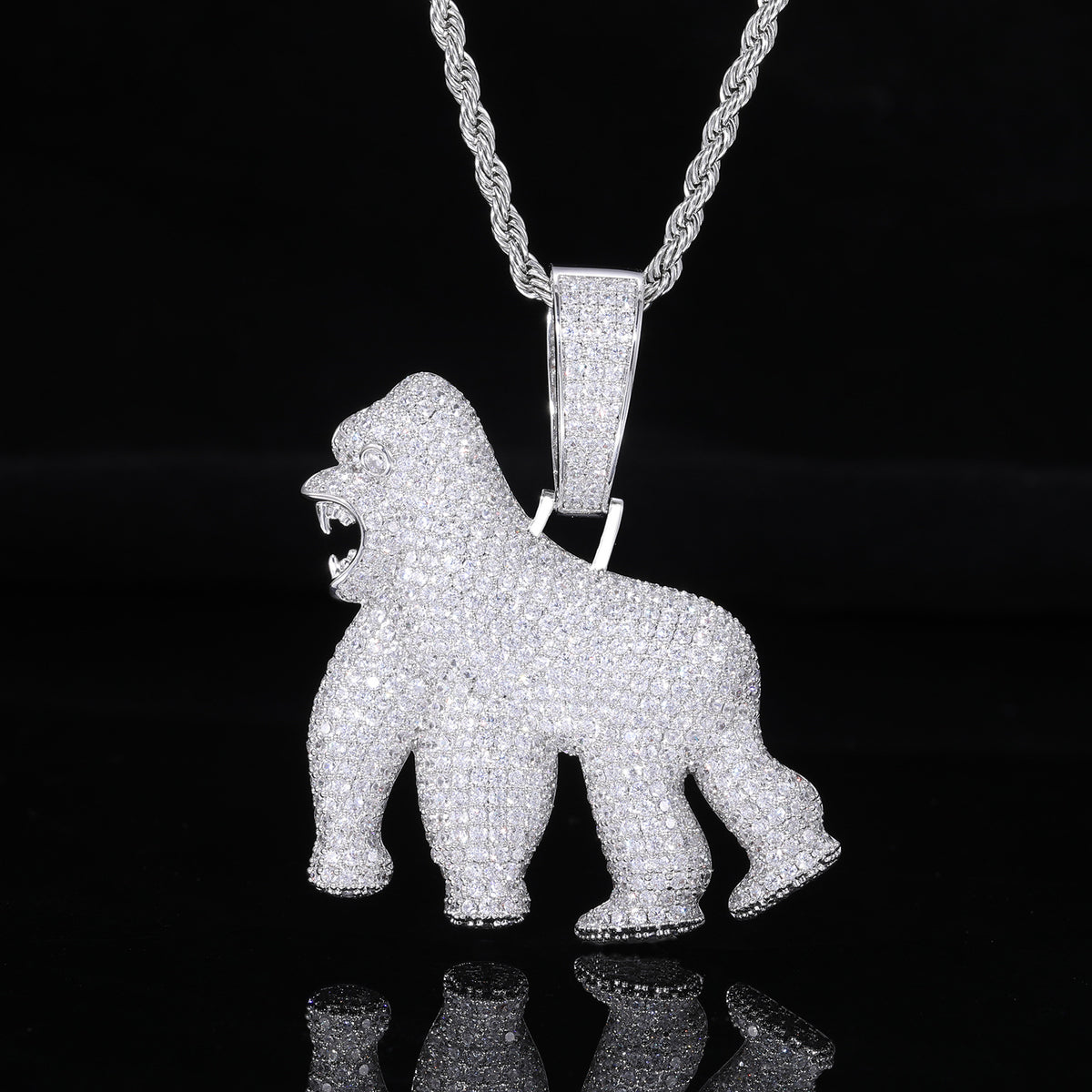 Iced Out Gorilla Pendant Necklace, Hip Hop Animal Charm Rope Chain product image