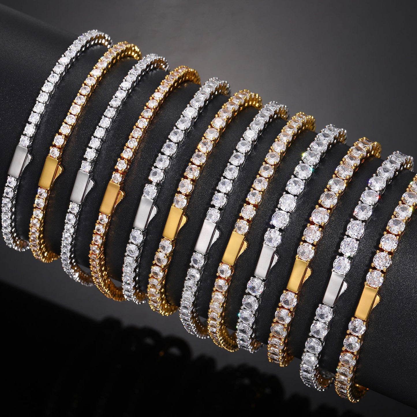 Unisex Tennis Chain Bracelet with Zirconia Stones, Hip Hop Geometric Bangle, Copper Electroplated, 3mm 4mm 5mm Width product image