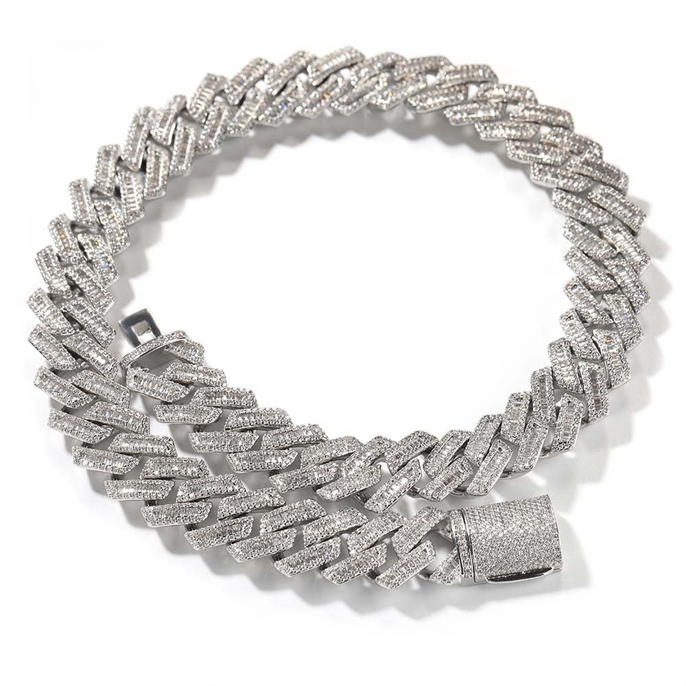 Iced Out Cuban Link Chain Necklace & Bracelet for Men - Cubic Zirconia Gold Plated or Silver Plated Statement Jewelry